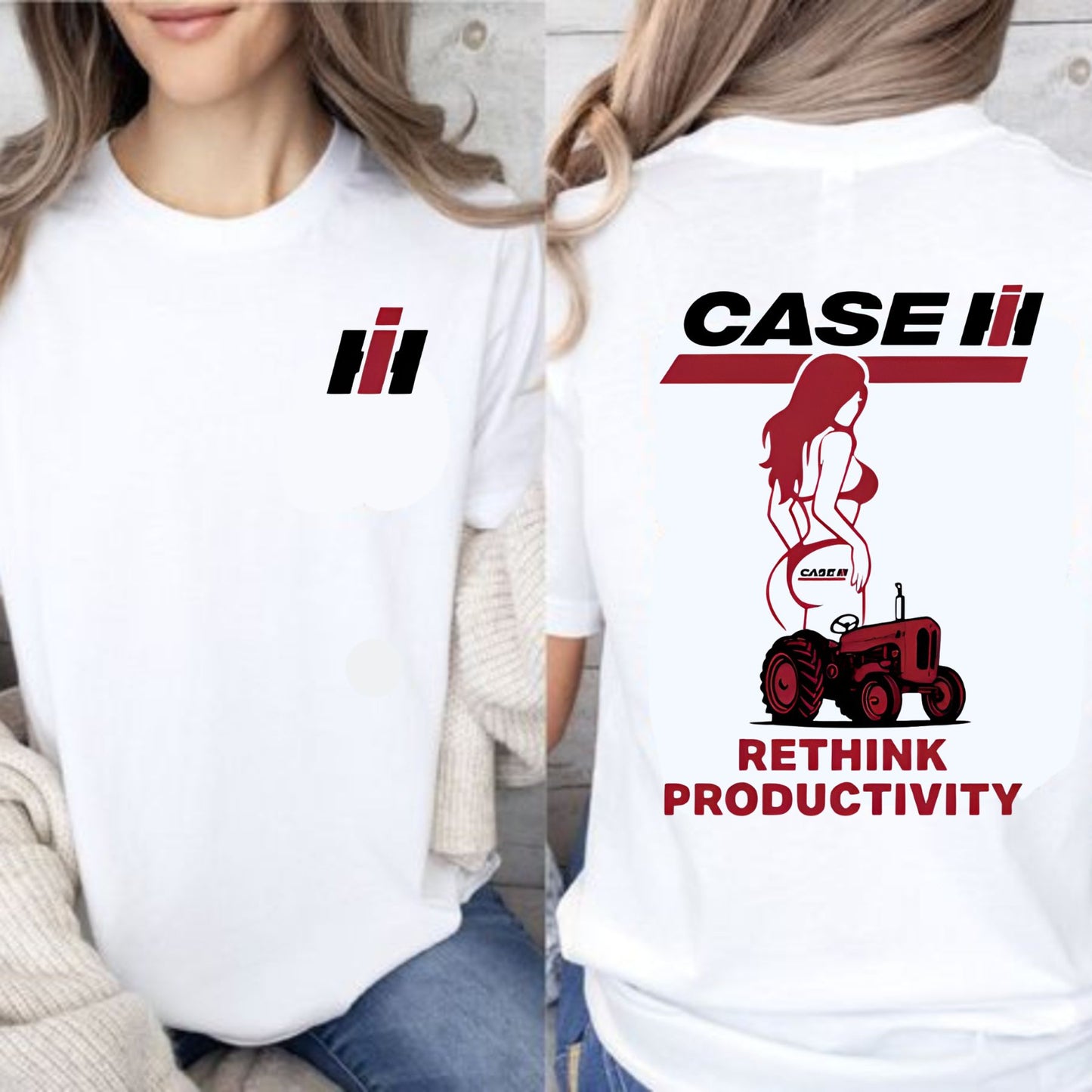 Case IH "Rethink Productivity" T-Shirt - Retro Tractor & Girl Graphic, Gift for Farmers
