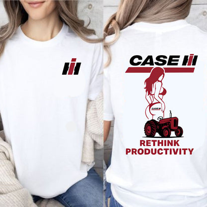 Case IH "Rethink Productivity" T-Shirt - Retro Tractor & Girl Graphic, Gift for Farmers