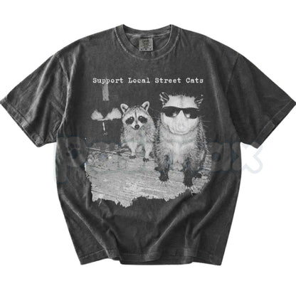 Comfort Colors® Support Local Street Cats T-Shirt – Funny Raccoon & Opossum Graphic Tee, Retro Animal Lover Meme Unisex Top