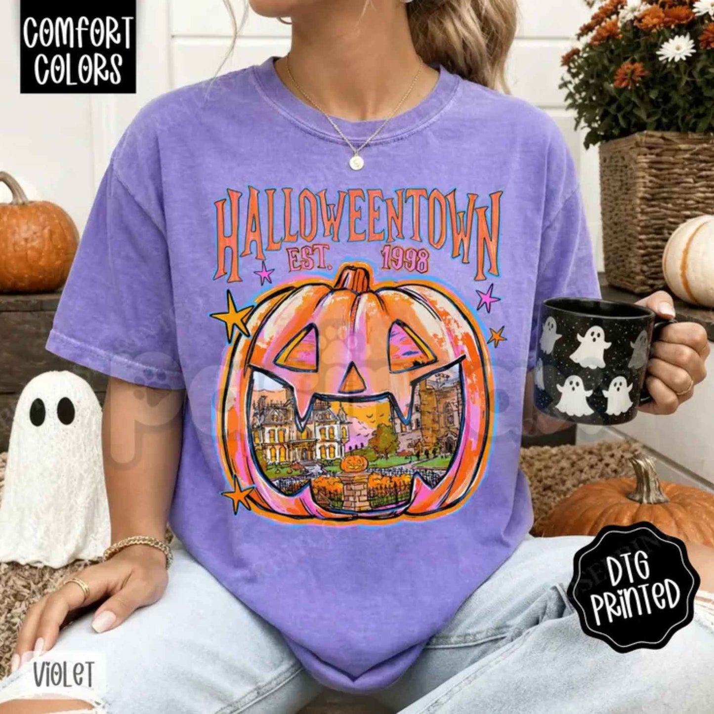 Comfort Colors® "Halloweentown" T-Shirt – Trendy Women's Fall Graphic Tee, Vintage Spooky Season Unisex Top