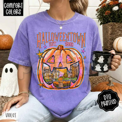 Comfort Colors® "Halloweentown" T-Shirt – Trendy Women's Fall Graphic Tee, Vintage Spooky Season Unisex Top