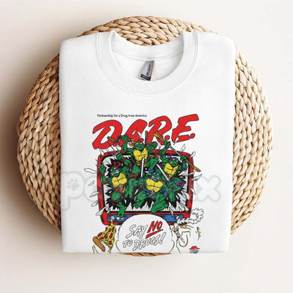DARE Say No To Drugs Ninja Turtles T-Shirt - Classic Retro Vintage Graphic Tee, 90s Nostalgia TV Show Apparel, Funny TMNT Slogan