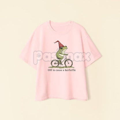 "Off to Cause a Kerfuffle" Frog Meme T-Shirt - Sarcastic Internet Slogan Tee, Unisex Funny Weirdcore Graphic, Viral Humor Apparel
