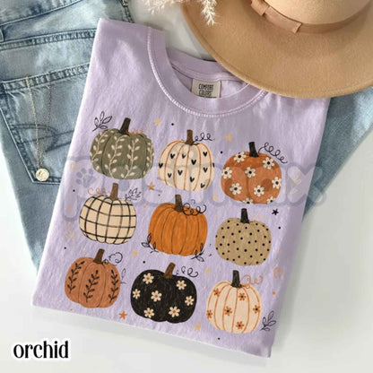 Comfort Colors® Boho Pumpkin Pattern T-Shirt – Cute Cottagecore Fall Harvest Graphic Tee, Thanksgiving Aesthetic Unisex Top