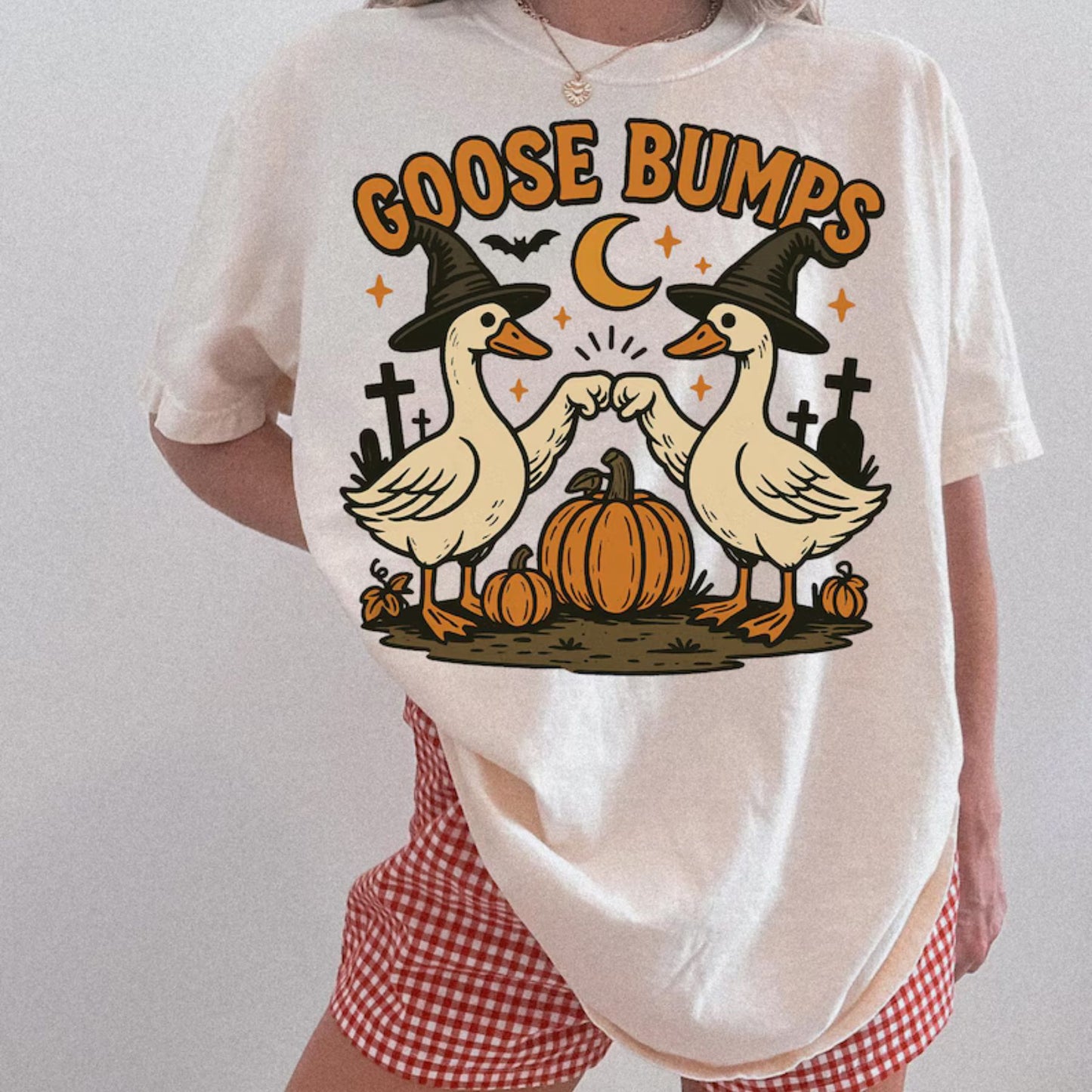 Goose Pumpkin Halloween T-Shirt - Cute Fall Geese Tee, Witch Goose & Fist Bump Shirt