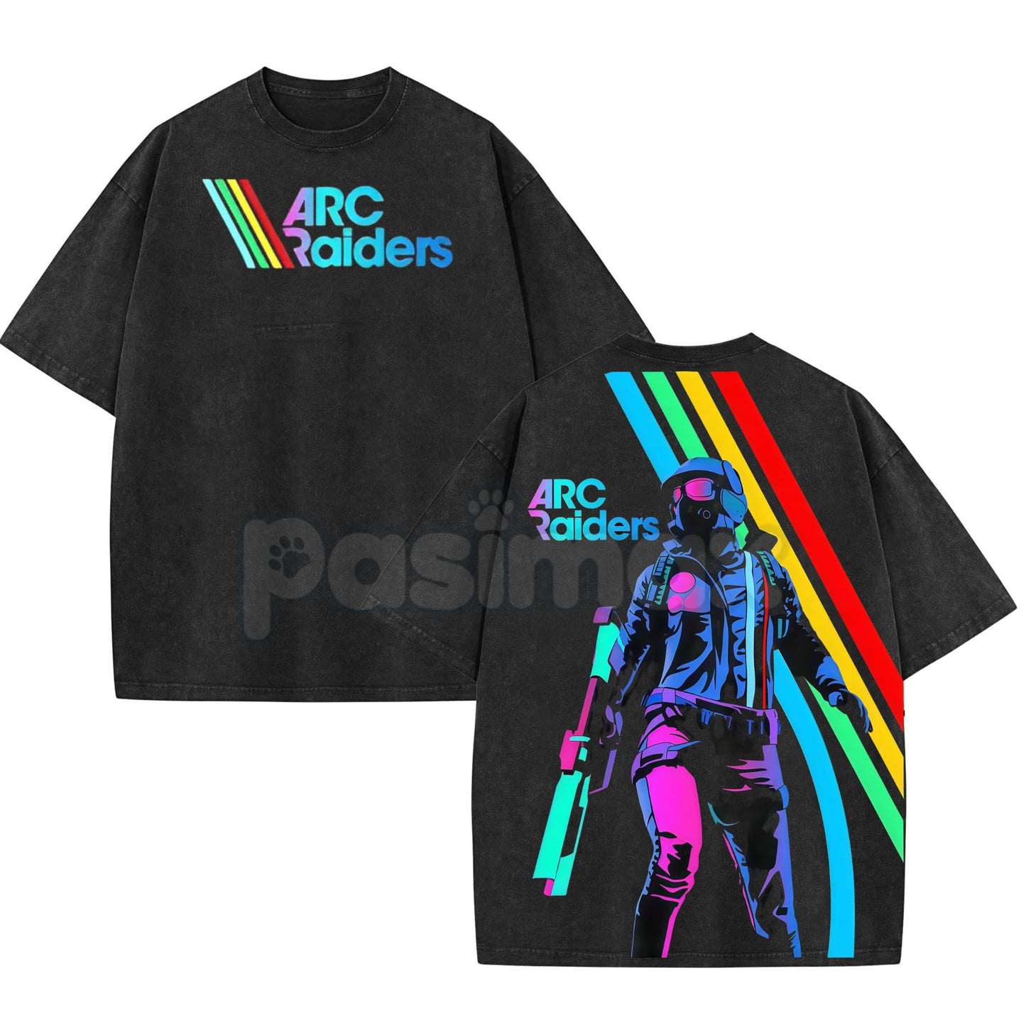 ARC Raiders Retro Synthwave Graphic Tee – Vintage Washed Oversize Sci-Fi Gaming Shirt
