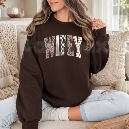 Leopard Stripe Mama Wifey Sweatshirt | Trendy Women's Graphic Crewneck