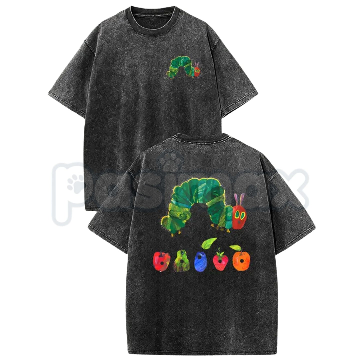 The Very Hungry Caterpillar T-Shirt – Holafish Two-Sided Vintage Print, Lightweight Acid Washed Retro Cotton Graphic Tee