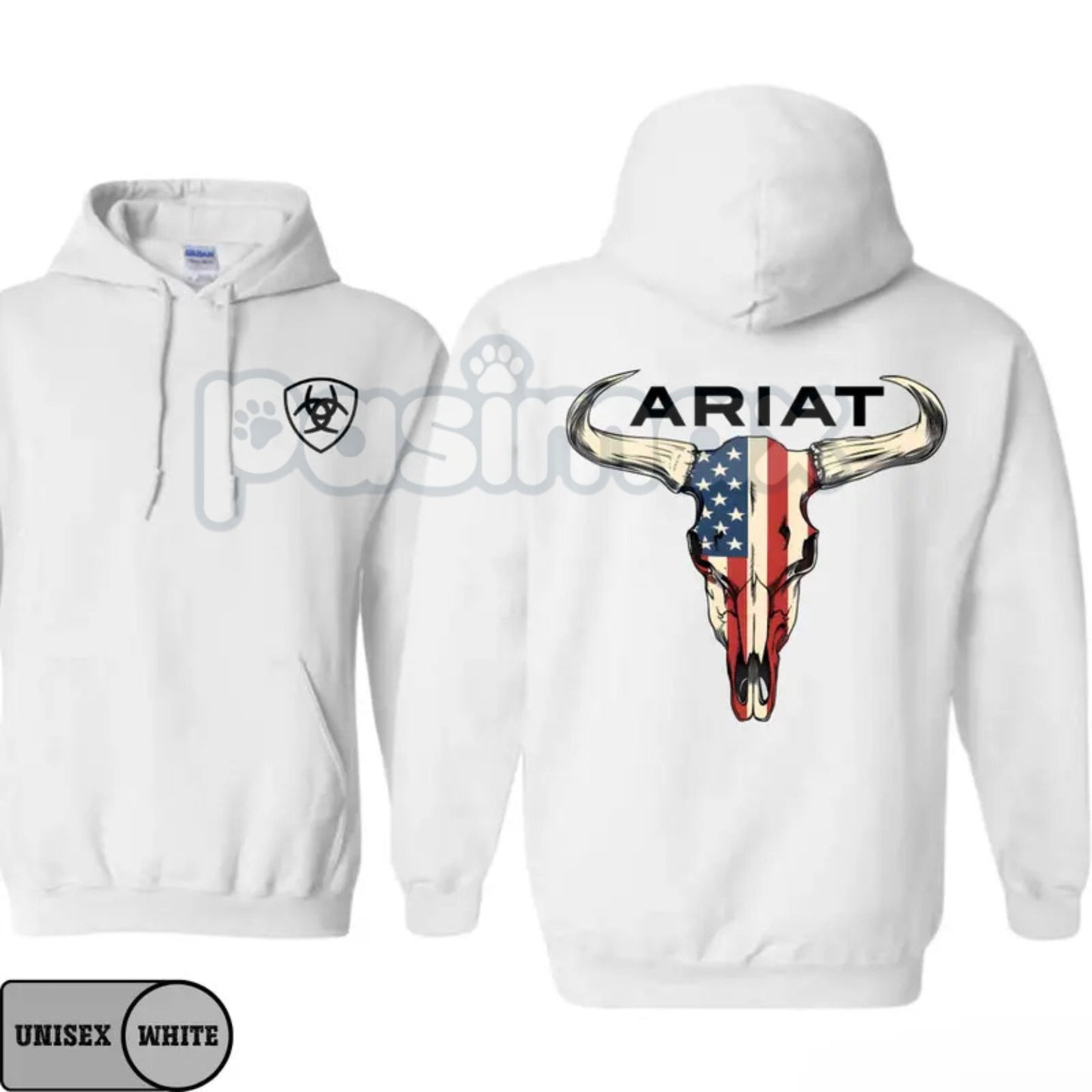 Ariat Hoodie – American Flag Bull Skull Western Cowboy Pullover, Patriotic & Rustic Outdoors Apparel, Unisex