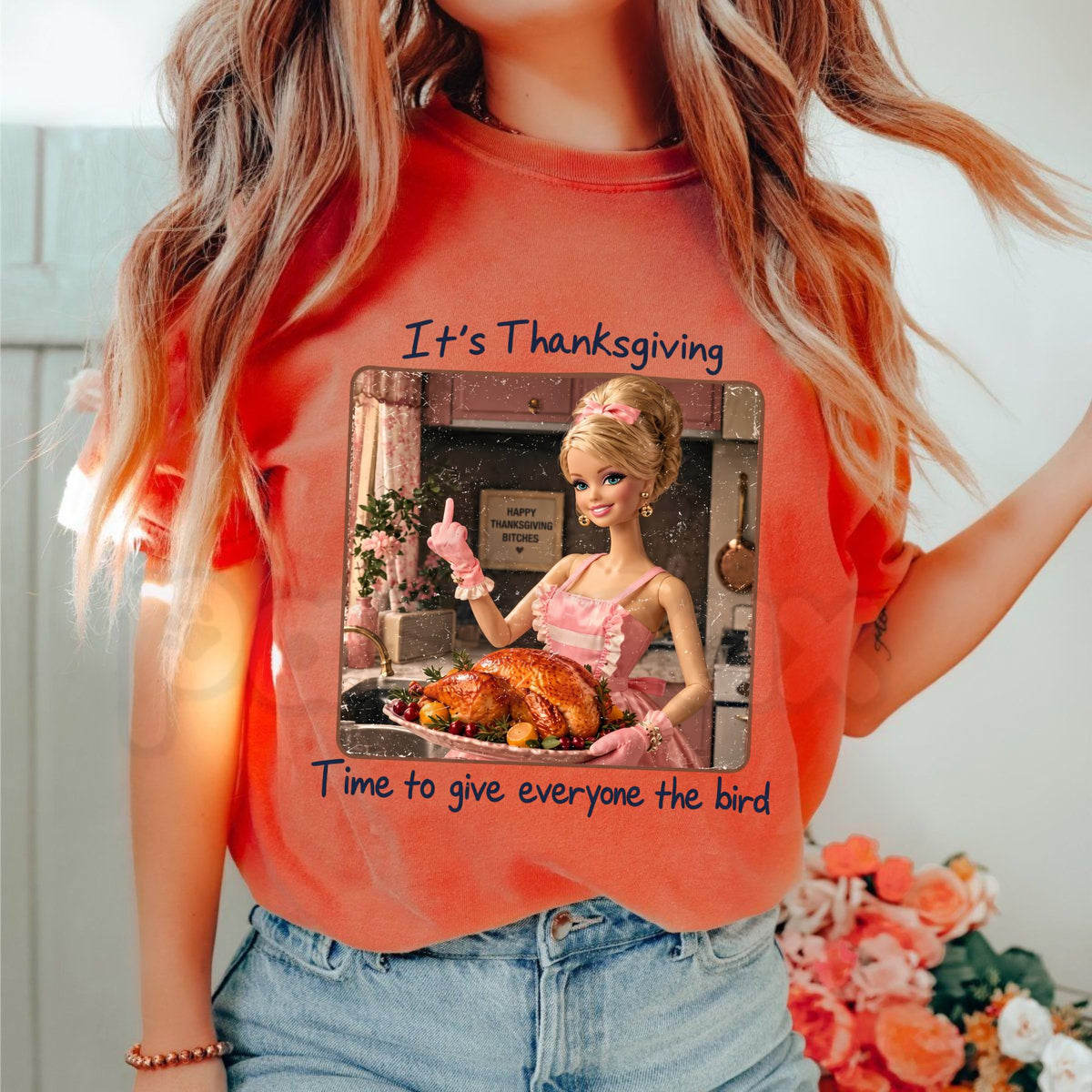 Comfort Colors® Funny Thanksgiving Doll Face T-Shirt – Retro Sarcastic Holiday Graphic Tee, Quirky Turkey Day Unisex Top & Gift