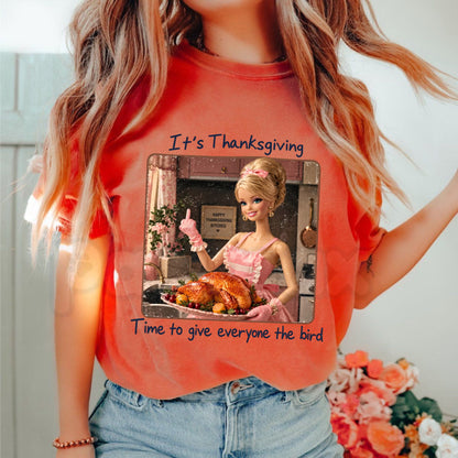 Comfort Colors® Funny Thanksgiving Doll Face T-Shirt – Retro Sarcastic Holiday Graphic Tee, Quirky Turkey Day Unisex Top & Gift