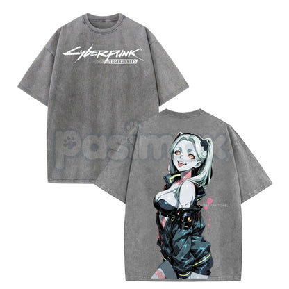 Cyberpunk: Edgerunners Rebecca Printed T-Shirt – Vintage Washed Unisex Anime Streetwear