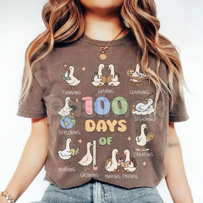 Comfort Colors® 100 Days of School Silly Goose T-Shirt – Teacher 100th Day Celebration Tee, Trendy Coquette School Goose Shirt, Funny Educator Gift