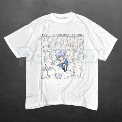 Rei Ayanami Shirt – Feel Like You Don’t Belong Anime Graphic Tee, Retro Evangelion Unisex Cotton Streetwear Shirt