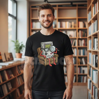 Cool Old Game Boy Detective Shirt - Retro Gaming Console Funny Cotton Graphic Tee, 8-Bit Detective Humor Apparel, Nostalgic Gaming Gift