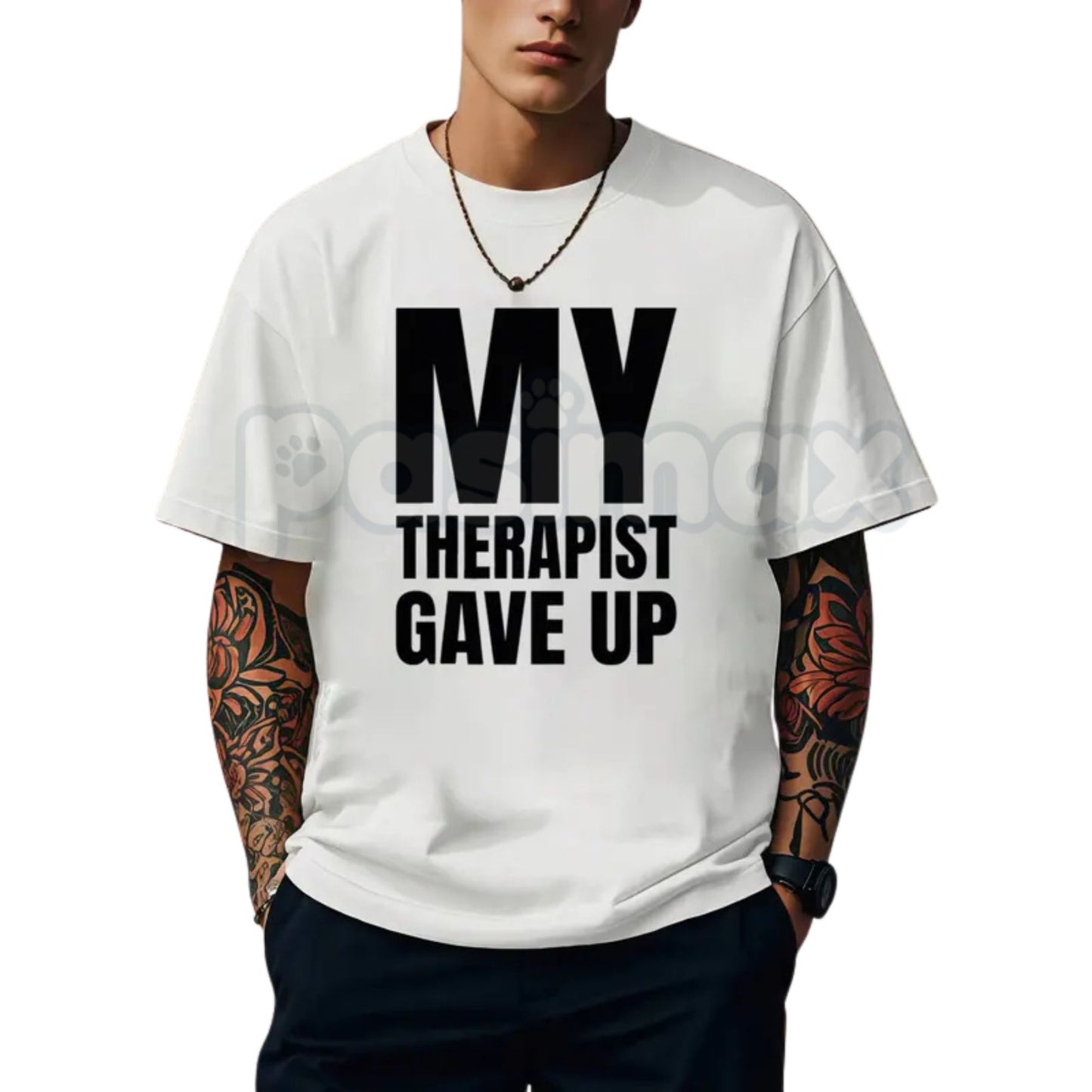 "My Therapist Gave Up" Funny Mental Health T-Shirt – Sarcastic Dark Humor Graphic Tee, Premium 100% Cotton Self-Care Top, Soft Lived-In Heavyweight Statement Shirt, Made in USA