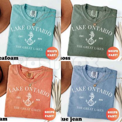 Comfort Colors® Lake Ontario EST 1615 Vintage T-Shirt – Retro Great Lakes Adventure Travel Graphic Tee, Trendy Exploration Unisex Top