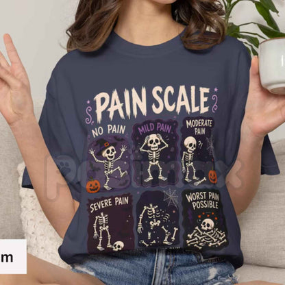 Comfort Colors® Funny Nurse Halloween T-Shirt – Skeleton Pain Scale Graphic Tee, Retro Nursing Humor & RN Holiday Unisex Top