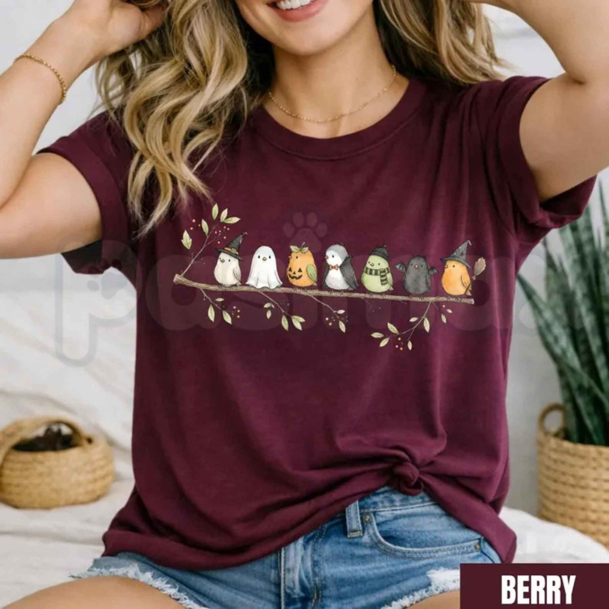 Comfort Colors® Halloween Bird T-Shirt – Birds on a Branch Graphic Tee, Cute Spooky Costume Bird Lover Unisex Top & Gift