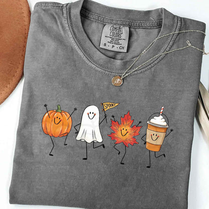 Comfort Colors® "Autumn Magic" Halloween T-Shirt – Retro Pumpkin, Ghost, & Pumpkin Spice Graphic Tee, Cozy Fall Seasonal Aesthetic Unisex Top