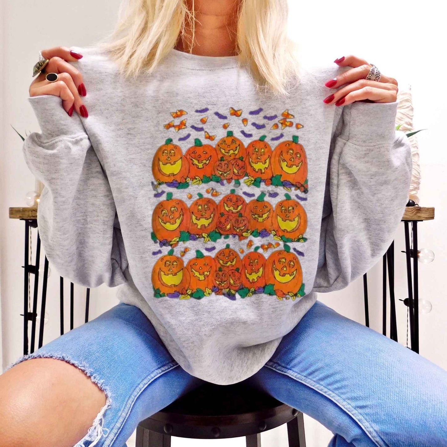 Halloween Pumpkin Graphic Sweatshirt | Cute Spooky Autumn Crewneck