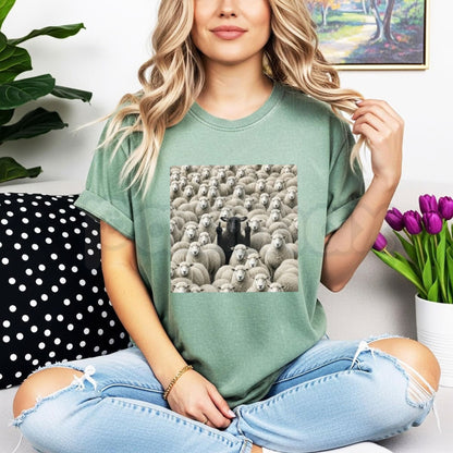 Comfort Colors® Black Sheep Flipping Off T-Shirt – Retro Rebel Graphic Tee, Sarcastic Middle Finger Unisex Top & Adult Humor Gift