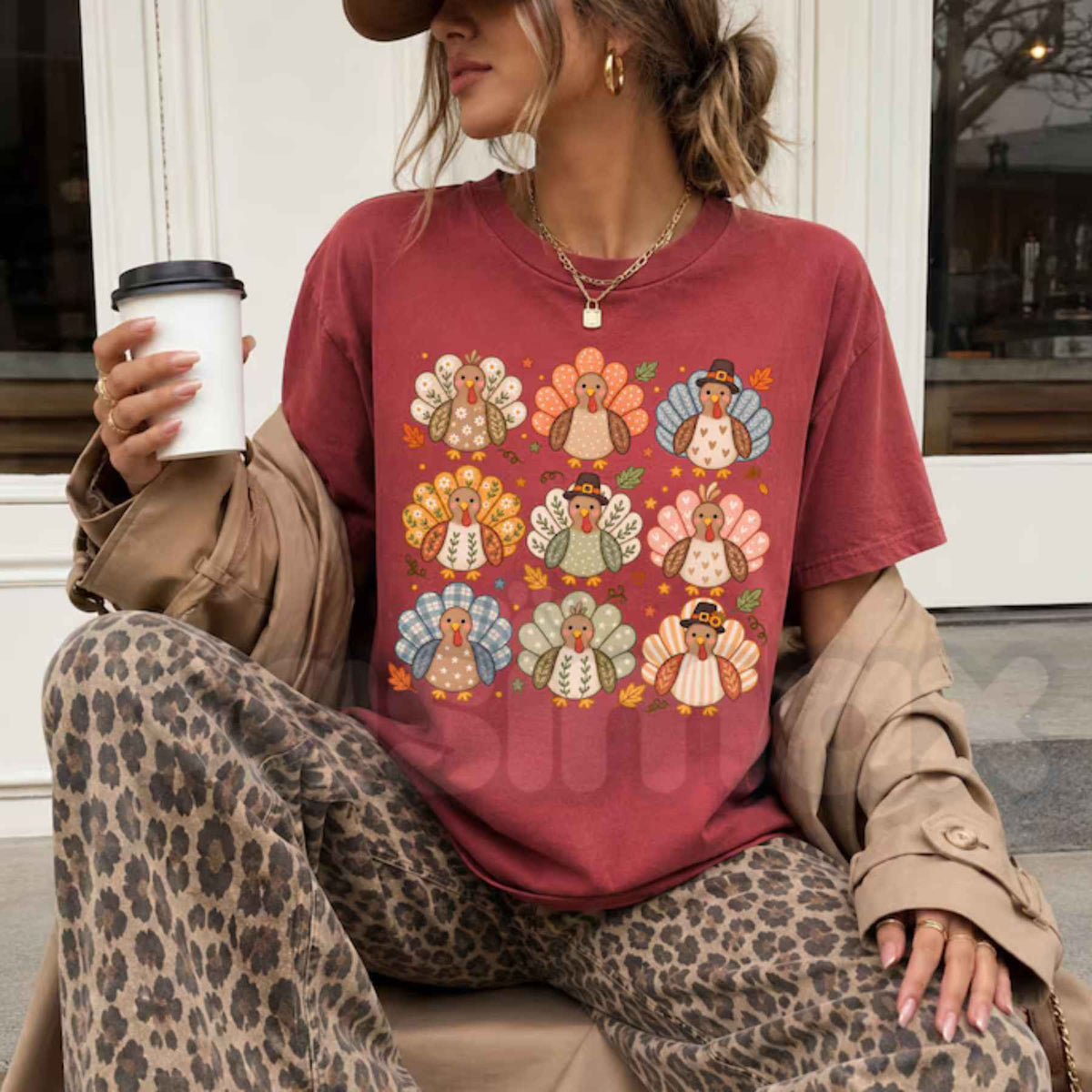 Comfort Colors® Boho Turkey Thanksgiving T-Shirt – Preppy Floral Fall Wild Turkey Graphic Tee, Whimsical Give Thanks Unisex Top & Gift