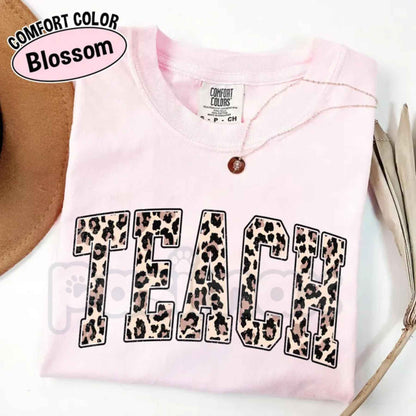 Comfort Colors® Leopard Teacher T-Shirt – Trendy Teacher Life Graphic Tee, Vintage Aesthetic School Apparel Unisex Top