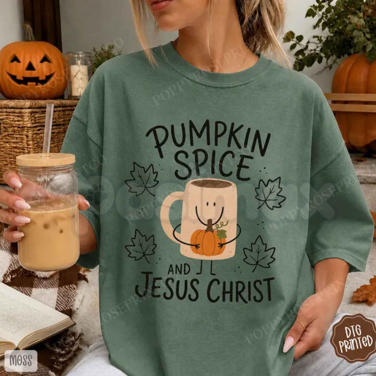Comfort Colors® Pumpkin Spice & Jesus Christ T-Shirt – Vintage Fall Faith Graphic Tee, Cozy Christian Unisex Top