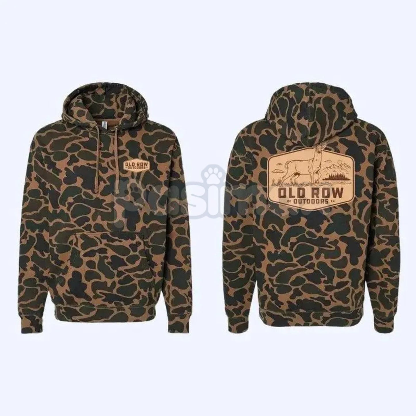 Deer Badge Vintage Camo Hoodie by Old Row Outdoors – Hunting & Southern Lifestyle Pullover, Unisex