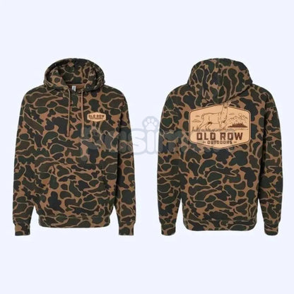 Deer Badge Vintage Camo Hoodie by Old Row Outdoors – Hunting & Southern Lifestyle Pullover, Unisex