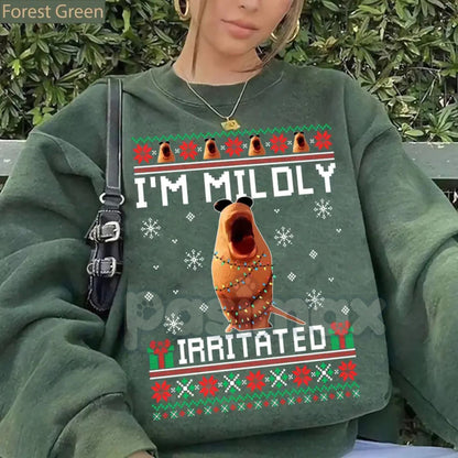 Mildly Irritated Christmas Sweatshirt | Funny Meme Ugly Christmas Sweater | Relatable Holiday Jumper | Sarcastic Xmas Mood Crewneck