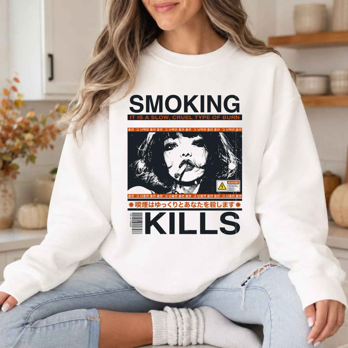 "Smoking Kills" Retro Manga Sweatshirt | Japanese Anime Graphic Top