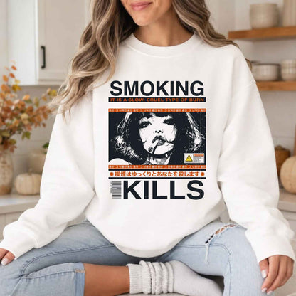 "Smoking Kills" Retro Manga Sweatshirt | Japanese Anime Graphic Top