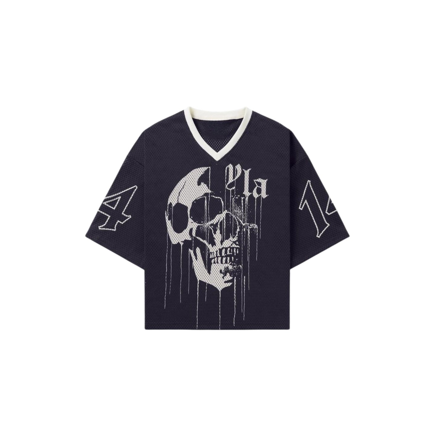 Drippy Skull Streetwear Mesh Jersey – Unisex V-Neck Sporty Tee, Breathable & Versatile