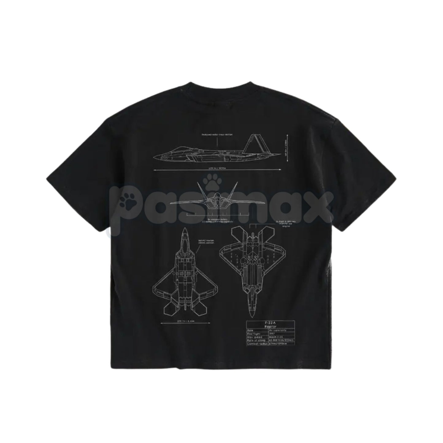F-22 Raptor Stealth Fighter Blueprint T-Shirt - Double-Sided Technical Drawing Tee, Military Aviation Engineering Gift, WARBORN Collectible