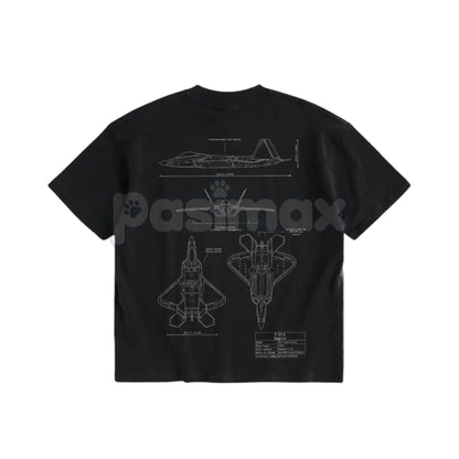 F-22 Raptor Stealth Fighter Blueprint T-Shirt - Double-Sided Technical Drawing Tee, Military Aviation Engineering Gift, WARBORN Collectible
