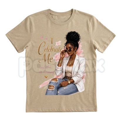 I Celebrate Me T-Shirt – Metallic Gold Typography Self-Love Inspiration Unisex Cotton Tee