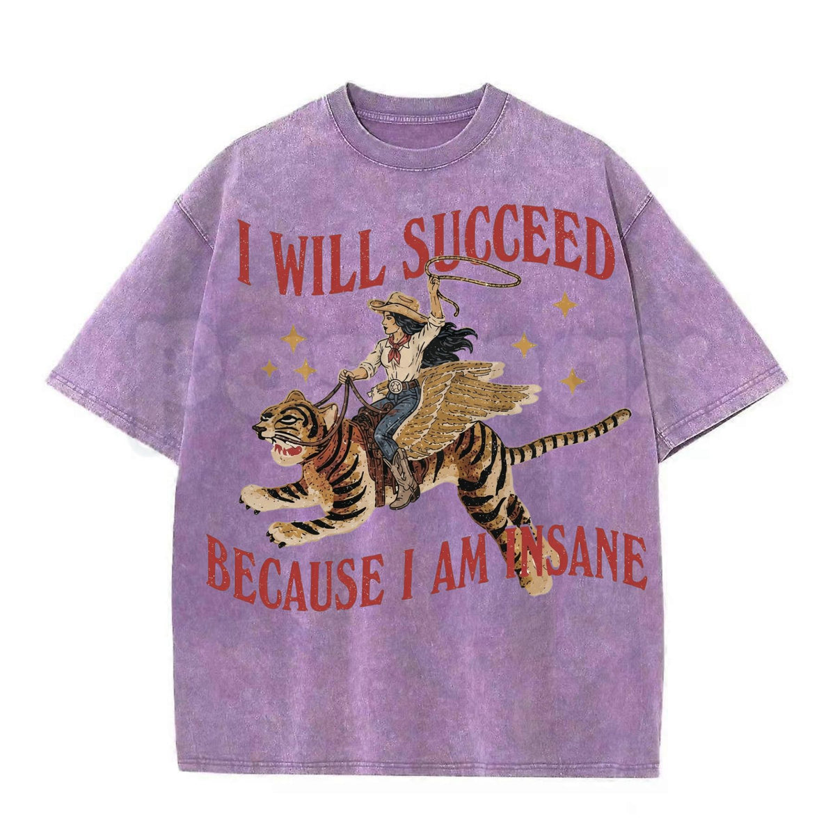 I Will Succeed Because I Am Insane Vintage Cowgirl Graphic Washed T-Shirt – Retro Rodeo Western Graphic Tee, Acid Wash Lightweight Cotton Unisex Top