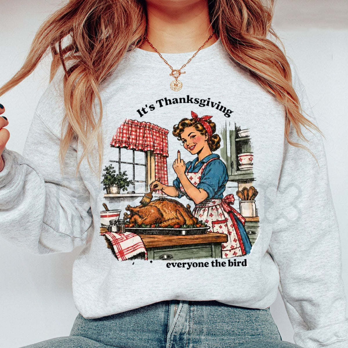 Funny Give Everyone The Bird Sweatshirt | Retro Thanksgiving Graphic Crewneck