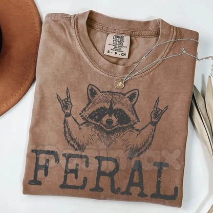 Comfort Colors® Feral Raccoon T-Shirt – Funny Sarcastic Graphic Tee for Women, Aesthetic Trash Panda Shirt, Trendy Chaotic Energy Top