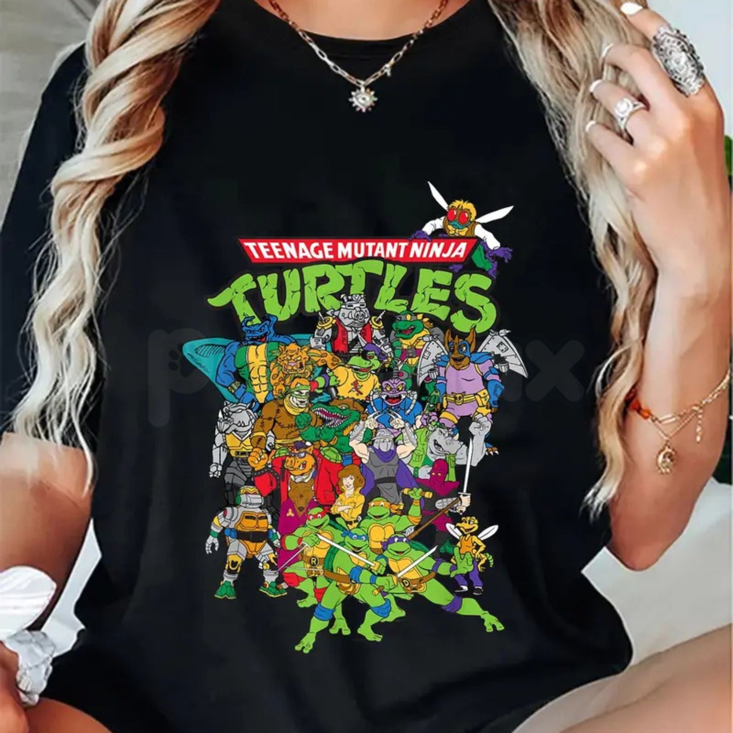 TMNT "Large Character Group" T-Shirt – Classic Teenage Mutant Ninja Turtles Graphic Tee, Premium 100% Cotton Retro 80s Cartoon Top, Soft Lived-In Heavyweight Ninja Turtle Shirt, Made in USA