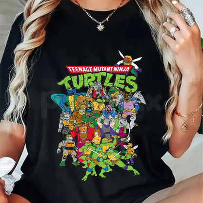 TMNT "Large Character Group" T-Shirt – Classic Teenage Mutant Ninja Turtles Graphic Tee, Premium 100% Cotton Retro 80s Cartoon Top, Soft Lived-In Heavyweight Ninja Turtle Shirt, Made in USA