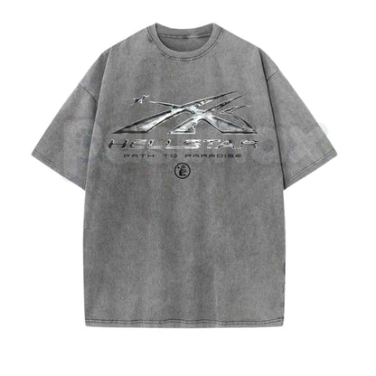 Hellstar Washed T-Shirt – Retro Oversized Heavyweight Cotton Graphic Tee, Vintage Mineral Faded Hip-Hop Streetwear Unisex Top