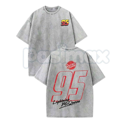 Washed Racing Tee 95 Graphic T-Shirt – Retro Motorsport Streetwear Oversized Y2K Shirt, Vintage Acid Washed Lightweight Cotton Unisex Top
