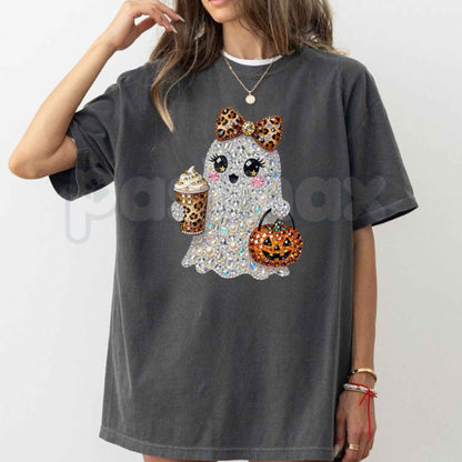 Comfort Colors® Rhinestone Glam Ghost T-Shirt – Sparkly Girly Spooky Season Graphic Tee, Cute Halloween Unisex Top & Gift