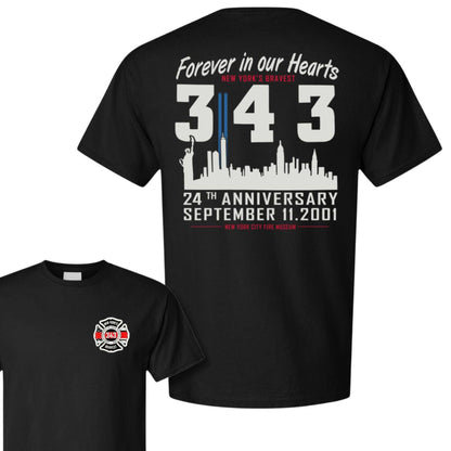 343 Forever in Our Hearts 9/11 Memorial T-Shirt - Firefighter Tribute Tee, Honoring Heroes Apparel