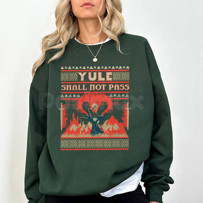 'Yule Shall Not Pass' Heavy Metal Sweatshirt | Balrog Death Metal Font LOTR Ugly Christmas Sweater