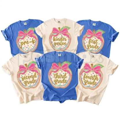 Comfort Colors® "First Day of School" Apple T-Shirt – Retro Aesthetic Back to School Graphic Tee, Cute Teacher Appreciation Pre-K to 4th Grade Gift Top