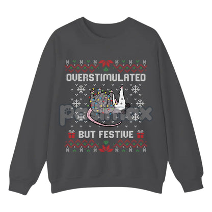 Funny Opossum Christmas Sweatshirt – "Overstimulated But Festive" Ugly Holiday Top